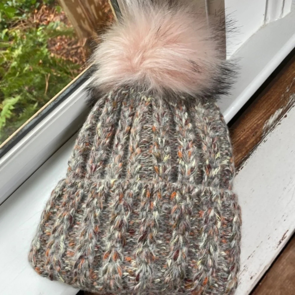 Anthropologie Grey Marled Pom Cuffed Beanie